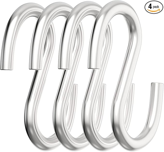 Axe Sickle 304 Stainless Steel 3 Inch S Hooks Heavy Duty Hanging Hook S Shaped Utility Hook for Hanging and Utility Use, Loads up to 550 lbs, 4 Pcs