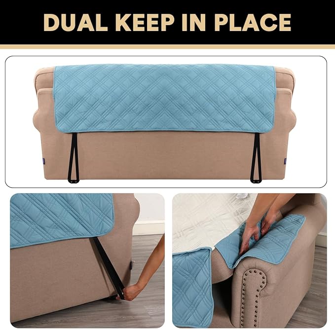 PrinceDeco 100% Waterproof Chair Sofa Slipcover for Living Room Water Resistant Couch Cover Furniture Protector Cover with Elastic Straps for Pets Kids Children Dog Cat(Chair 23", Smoke Blue)