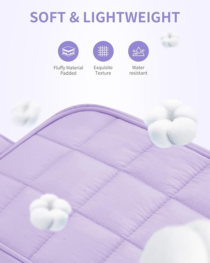 Narwey Puffy Travel Toiletry Bag for Traveling Women Girl, Travel Bag for Toiletries, Cute Travel Makeup Bag Organizer, Quilted Cosmetic Bag Make Up Skincare Medicine Bags