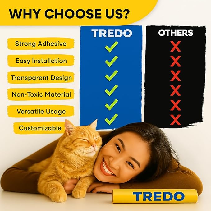 TREDO Anti Cat Scratch Furniture Protector 12-Pack - Large 17"x12" Clear Single Sided Couch Protector with 50 Twist Pins - Easy Install Deterrent for Cats - Protect Furniture, Doors, Walls