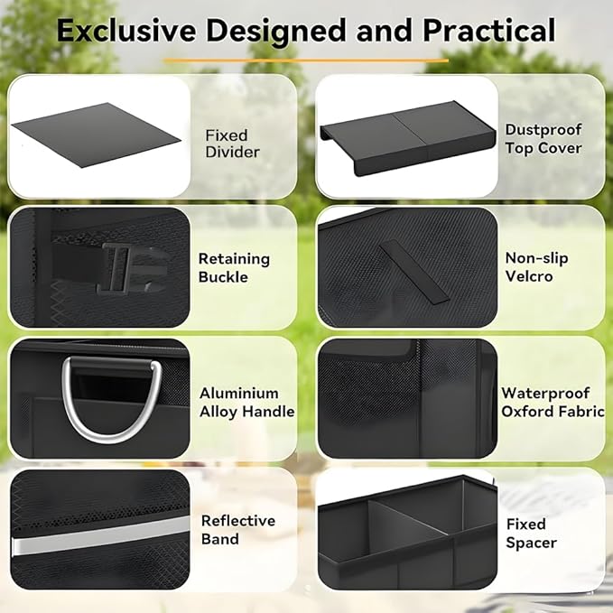 Oxford Material Car Trunk Storage Box Multifunctional Organizer Waterproof and Stain-Resistant Foldable Multi-Compartment Design with Handle for Car Trunk Storage Camping Gear Box Daily Storage.