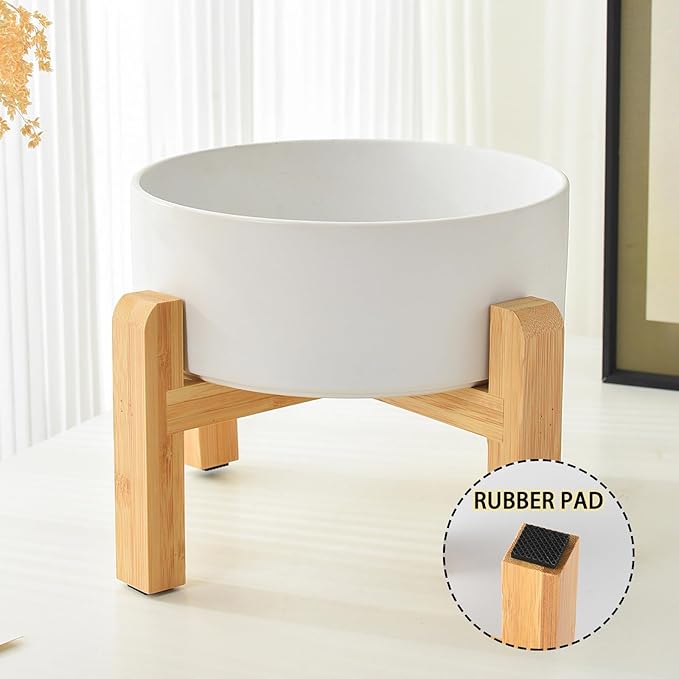 8'' Ceramic Raised Dog Bowl - 70Oz Dog Food & Water Bowl with Elevated Non-Slip Bamboo Stand, Dishwasher & Microwave Safe, Anti Vomiting Heavy Duty Pet Bowl for Medium and Large Dogs, Green