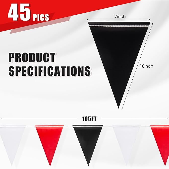 Caution Safety Pennant Flags – 315FT OSHA Colored Triangle Warning Banner for Party,Outdoor, Construction, Traffic, and Event Precautions(RED+WHITE+BLACK,135pcs,315FT)