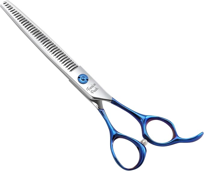 Fenice Peak Grooming Scissors for Dogs 7 inch Thinning Pet Grooming Scissors Ergonomically Designed Blue Handles Ideal Dog Shears for Precise Trimming Easy Use.