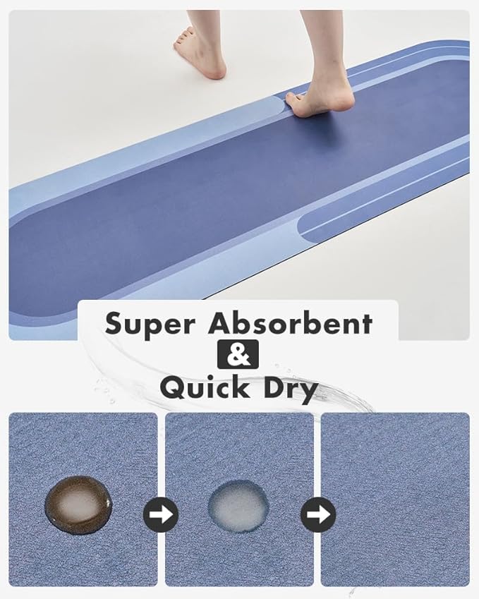 MontVoo Bath Mat Runner - Long Non Slip Absorbent Quick Dry Thin Bath Rug for Bathroom Floor Mat - Rubber Backed - Stain Resistant - Easy Care - Navy 17"x70"