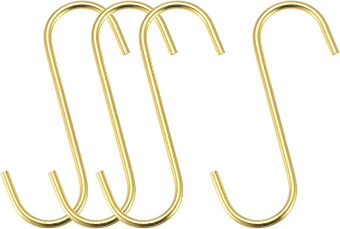 uxcell S Hanging Hooks, 4inch/110mm Extra Long Steel Hanger, Indoor Outdoor Uses for Garden, Bathroom, Closet, Workshop, Kitchen, Gold Tone, 4Pcs