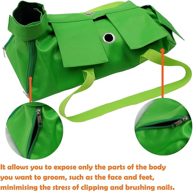 Kukaster Pet Cat’s Restraint Bag for Claw Care Nail Trimming Anti-Scratching Grooming Bag for Cats Medical Examination(Green-m)