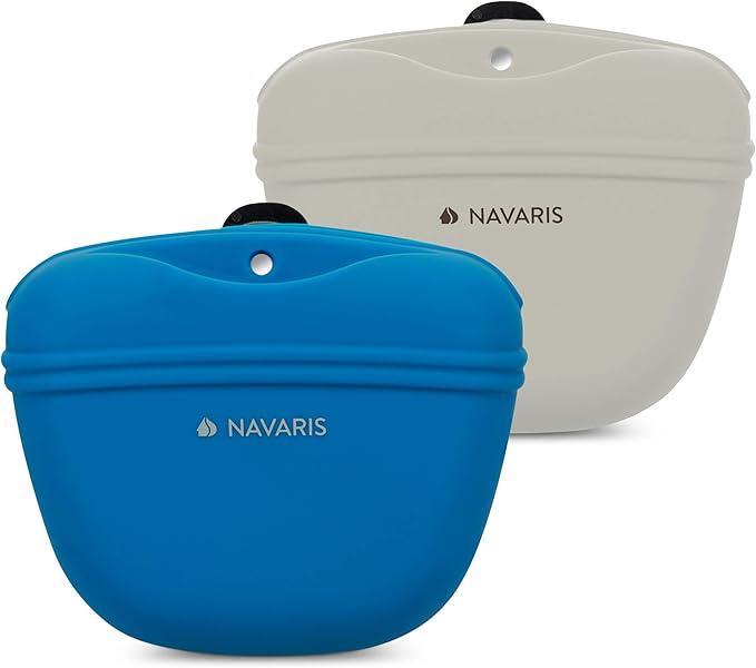 Navaris Silicone Dog Treat Pouch - Training Pet Puppy Bag Pocket Snack Treat Food Holder with Clip for Belt for Dog Walks - Set of 2