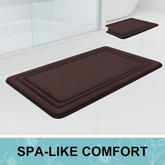 Grandaily Memory Foam Bath Mat Rug 40x32, Ultra Soft, Non-Slip and Absorbent Bathroom Rugs, Machine Wash Dry, Comfortable Bath Carpet for Bathroom Floor, Tub and Shower, Brown