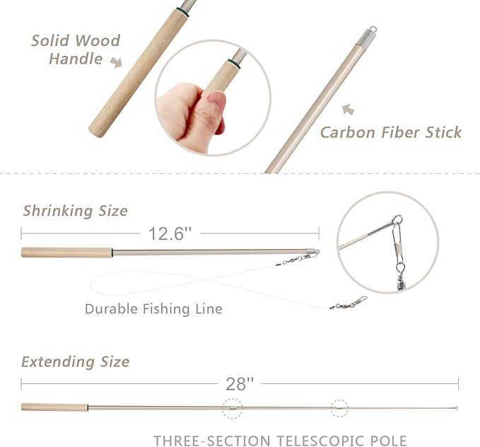 SONGWAY Cat Teaser Wand Toy - 9 Piece Retractable Set, Insect Worm Replacement Teaser with Bell, Interactive Cat Toy for Indoor Kittens