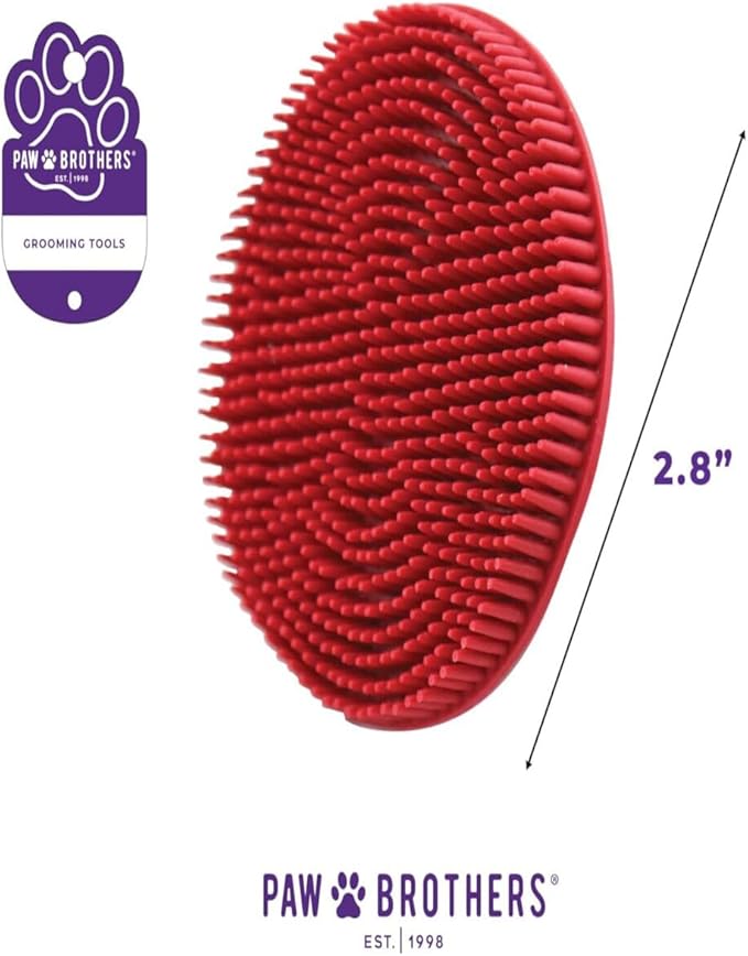 Paw Brothers Soft Rubber Curry Brush Dogs, Small Short Hair Dogs and Cats, Dog Bath Brush, Reduce Shedding, Gentle Bristles for Grooming, Massage and Stimulates Hair, Remove Loose Fur, Red, 2.8 Inch