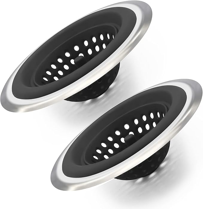 Mi hogar Sink Drain Strainer 2 Pack, 4.5” Wide Rim Silicone Kitchen Sink Stopper & Food Catcher, Flexible Drain Hair Catcher & Strainer Basket for Kitchen Bathroom Utility Sink, Easy to Clean