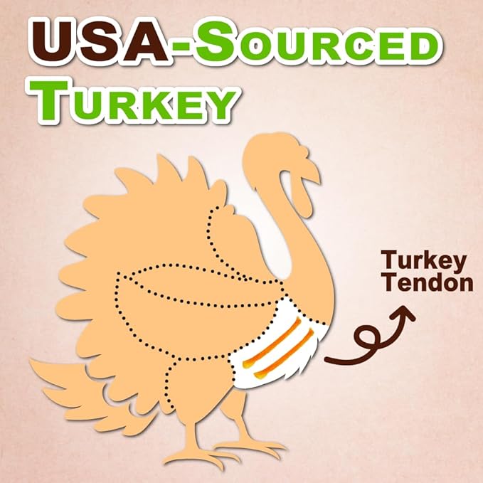 AFreschi Turkey Tendons for Dogs, USA-Sourced, Healthy Dog Treats, Rawhide-Free Puppy Chews, Long Lasting, All Natural, Hypoallergenic Dog Treats for Small Breeds, 6 Count Pack Rope (S)