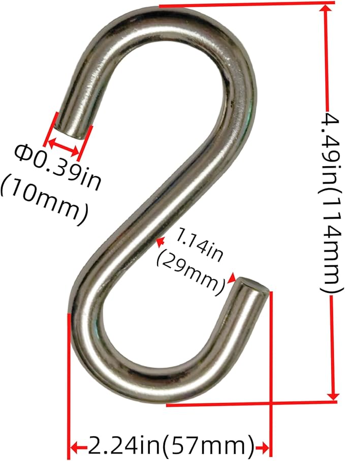 304 Stainless Steel S Hook, S Hook Metal Hanging Practical Hook Connecting Hook for Item Hanging (Dia:2/5in(10mm)-2PCS)
