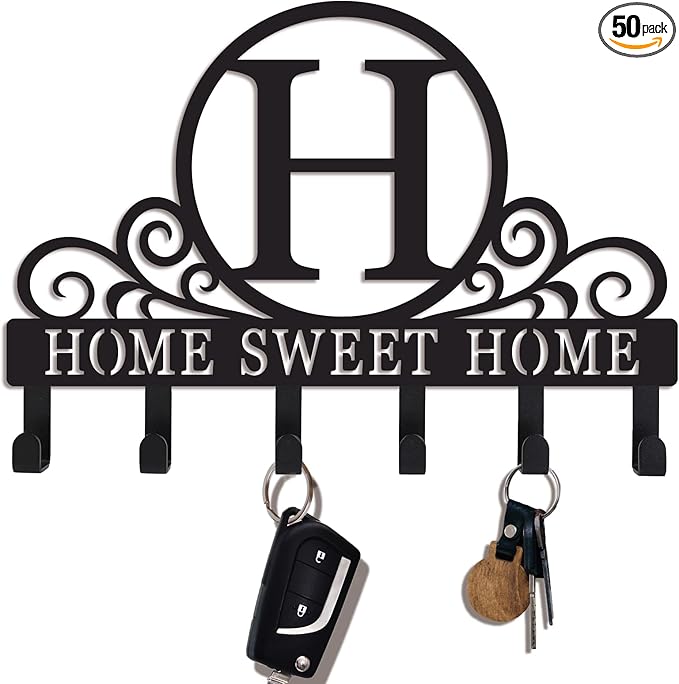 Metal Letter H Key Holder for Wall, Monogram Coat Rack Wall Mount, Key Hooks Perfect for Bathroom, Living Room, Kitchen, Office Ideal Wedding, Anniversary, Housewarming Gift (H)