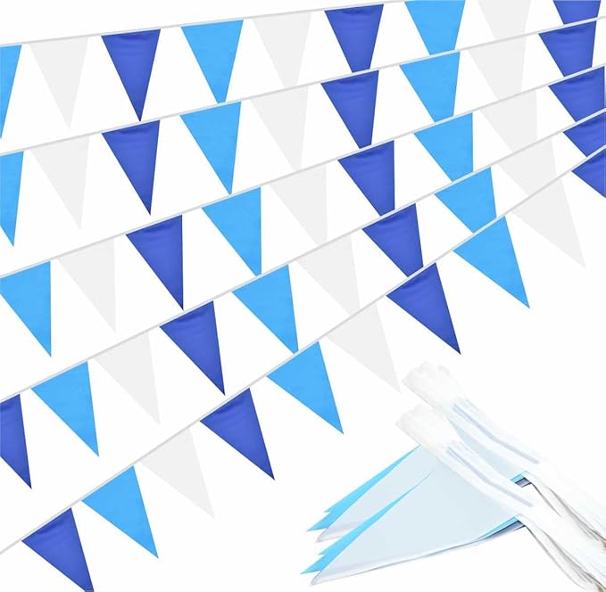 Blue Pennant Banner Garland Bunting Triangle Flag Decorations for Wedding Birthday Baby Shower Graduation Grand Opening 60Pcs