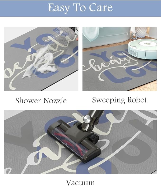 MontVoo-Bath Mat-Bathroom Mat Rug Non Slip Super Absorbent Stain Resistant Quick Dry Thin Bathroom Rug-Bath Mats for Bathroom Floor Bathtub Vanity-24 x35 Blue-Look