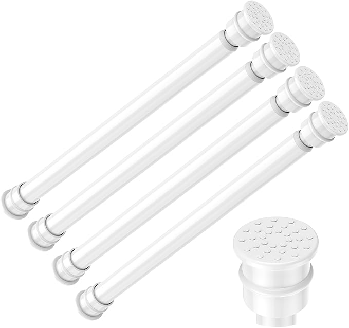 Fvonzon 4 Pack Small Tension Rods 12-19 Inch, Thin Tension Curtain Rods for Windows, Spring Rod for Closet, Cabinet & Kitchen, Mini Curtain Rod Tension Fit, Tiny Skinny Compression Rods White