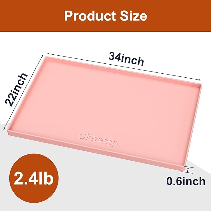 Extra Thick Silicone Mat Waterproof with Raised Edge 34" x 22", Under Sink Mat for Kitchen & Bathroom, Kitchen Cabinet Liner, Multi-Purpose for Storage & Protection, Pink