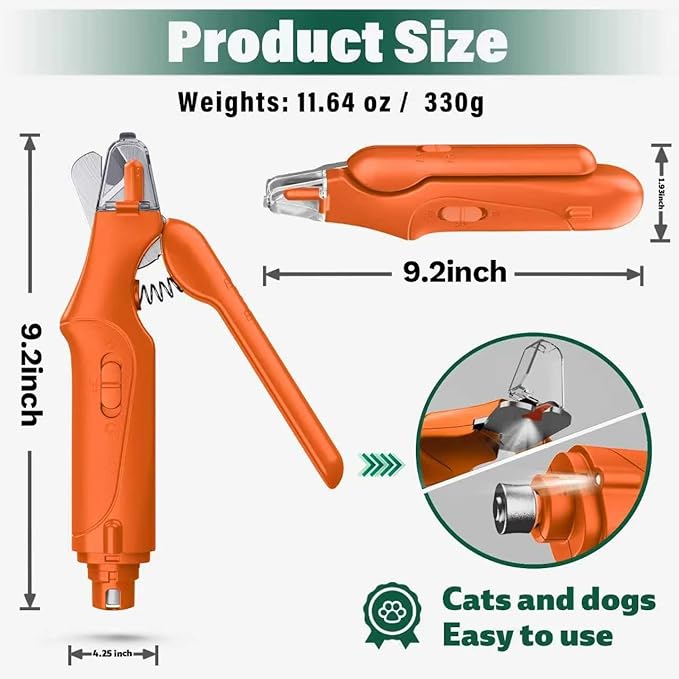 2-in-1 Cat Nail Clippers & Dog Nail Clippers Trimmers for Large Medium Small Dogs Cats Claw Trimmer Quick Sensor and Safety Guard USB Rechargeable with 2 LED Lights Dogs Nail Trimmer