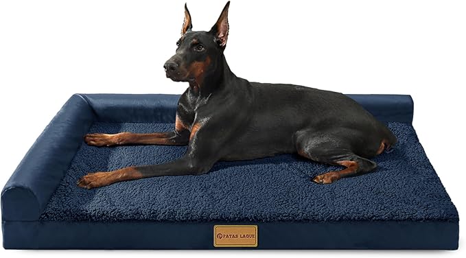 Patas Lague Orthopedic Jumbo Dog Bed for Extra Large Dogs 56''X40'', Waterproof L Bolster Jumbo Pet Sofa Beds with Removable Washable Cover, Soft Pet Couch Crate Mat with Nonskid Bottom, Navy Blue