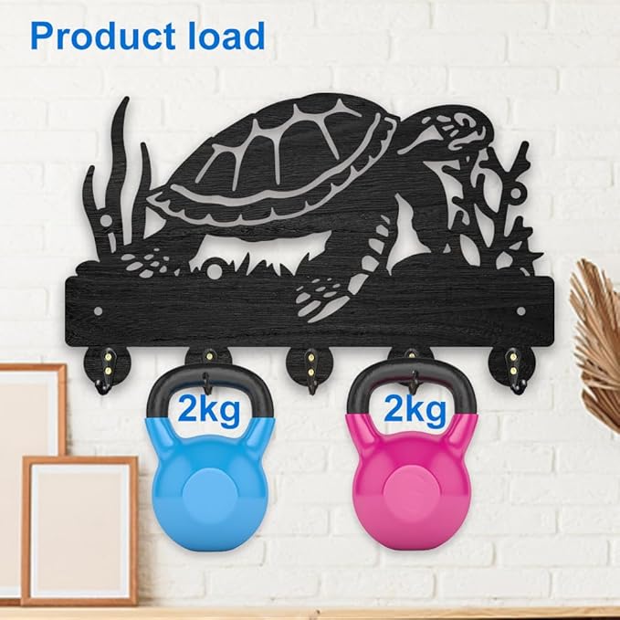 MAYJOYDIY Sea Turtle Coral Coat Hooks 11.8×7inch Wood Ocean Creatures Key Holder for Wall Sea Animal Wall Art Decor Key Hooks 5 Alloy Hooks for Gift Entryway Living Room Kitchen Office