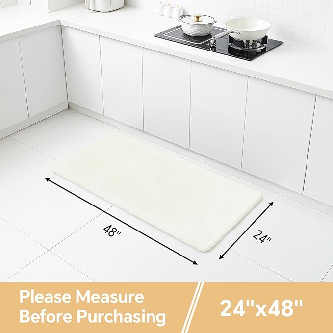 Cream Bathroom Rugs 24"x48" – Long Plush Non-Slip Bath Mat, Absorbent & Washable Microfiber Runner Rug – Perfect for Tub, Sink, or Washroom