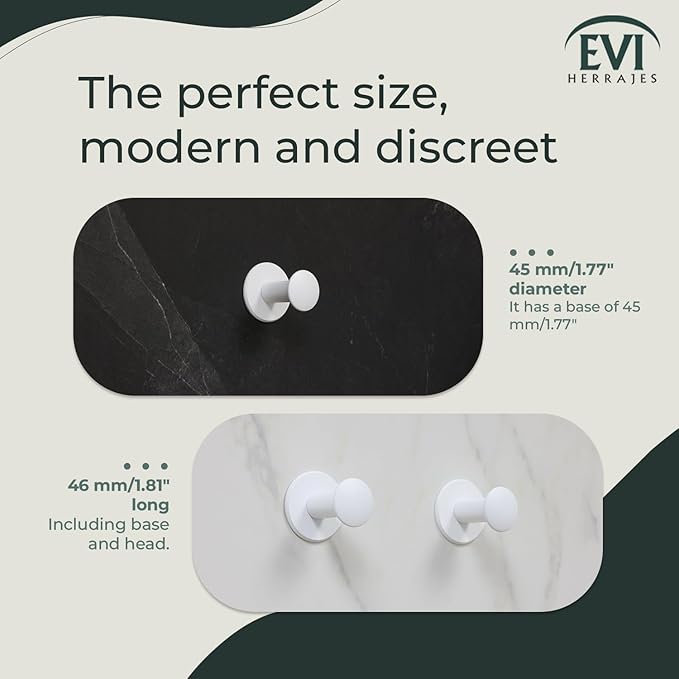 Evi Bathroom Hanger | Stainless Steel Wall Hanger | White Lacquered Finish | for Hanging Clothes, Coats or Towels | Adhesive Towel Rail and/or Screw | 188DUALBL