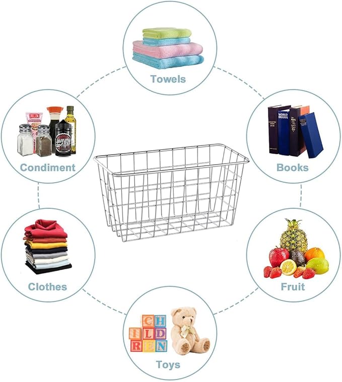 5 Pack Hanging Storage Basket, Bathroom Basket, Household Goods, with Traceless Tape, no Drilling, for Cabinet Storage, Kitchen, Bathroom, Storage Room,Chrome