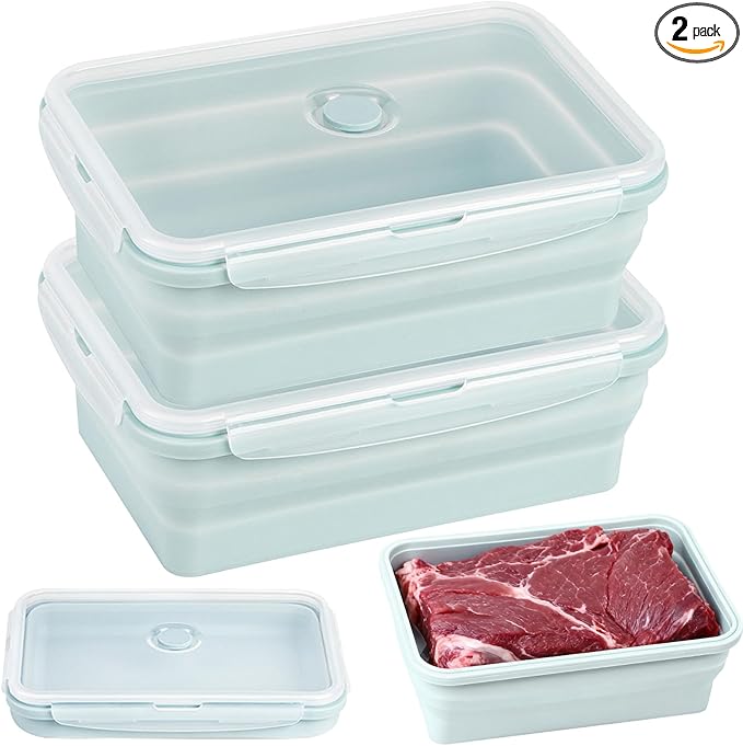 Extra Large Collapsible Silicone Food Storage Containers With Lids & Air Vent, 2 Pack 2000ml/68oz, XXL Foldable Marinade Container for Kitchen, Camping, Dishwasher, Microwave, Freezer Safe, BPA Free