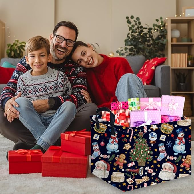 FXOCSHE Rectangle Christmas Basket,Nursery Hamper,Waterproof Laundry Hamper,Collapsible Canvas Laundry Basket,Toy Organizer,Christmas room decor,Gift Basket(Santa Claus)