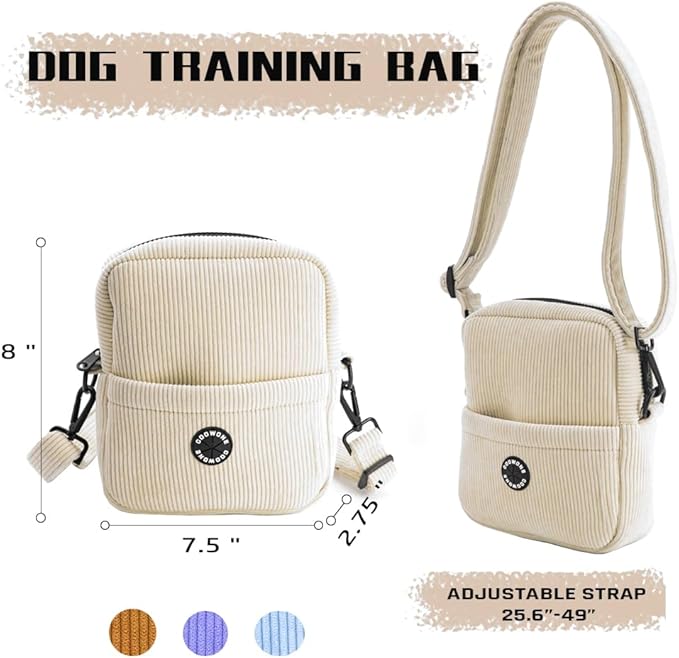 COOWONE Velvet Dog Training Pouch | Large Capacity Pet Treat & Toy Bag with Built-in Poop Bag Dispenser (Beige-white)