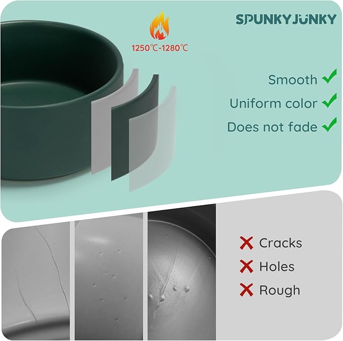 SPUNKYJUNKY 60OZ Ceramic Dog and Cat Bowl, Modern Cute Weighted Food Water Bowl for Replacement Green (2 Pack)