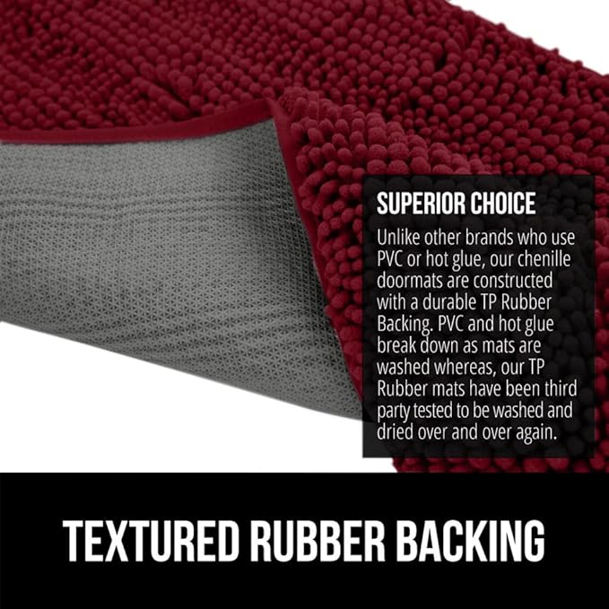 GORILLA GRIP SOAKSTOPPER Dog Door Mat, 48x30 Machine Washable Rug Absorbent Doormat Captures Moisture Mud Dirt, Quick Dry Soft Chenille Entryway Rugs Indoor Entrance Mats for Dog Paws, Burgundy