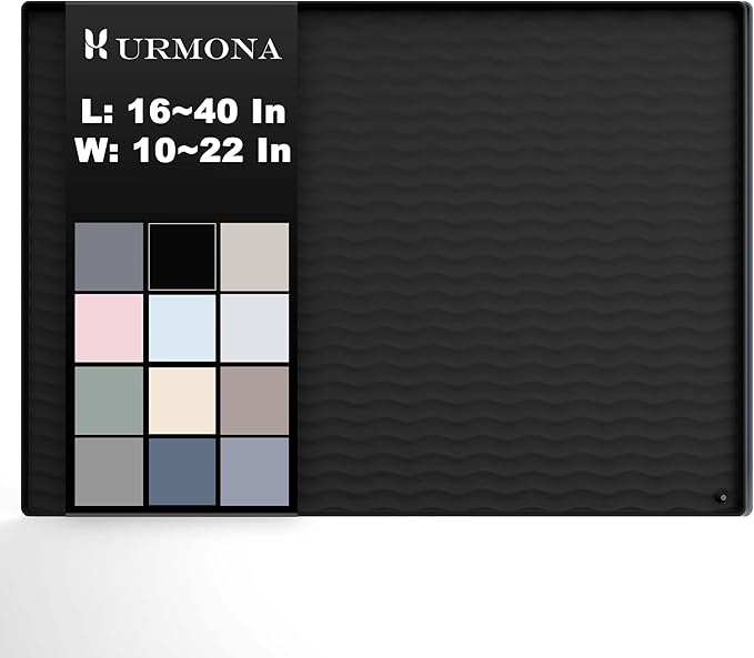URMONA 25'' x 19'' Waterproof Silicone Under Sink Mat Cabinet and Counter Protector, Shelf Liner for Kitchen and Bathroom, Storage and Organizers, Litter Mat, Pet Cat Puppy Essentials（Black）