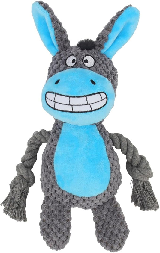 TONYFY Dog Toys, Dog Squeaker Toys with Crinkle Paper, Stuffed Animal Dog Plush Chewing Toy, Cotton Rope Interactive Toys for Puppy, Small, Middle Dogs (Dark Gray Donkey)