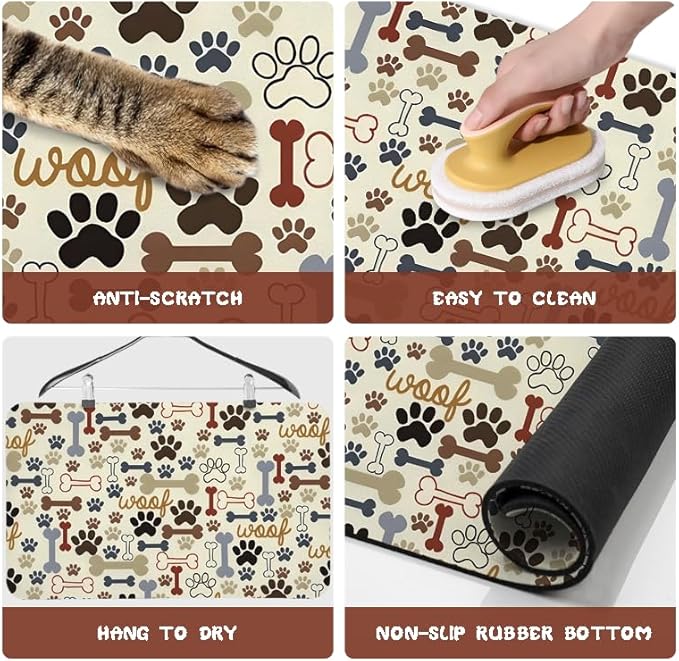 Dog Food Mats for Floors Waterproof, Dog Cat Water Bowl Mats Pet Feeding Absorbent Mat Dog Cat Pet Placemats for Food and Water Beige 12 * 20 inch