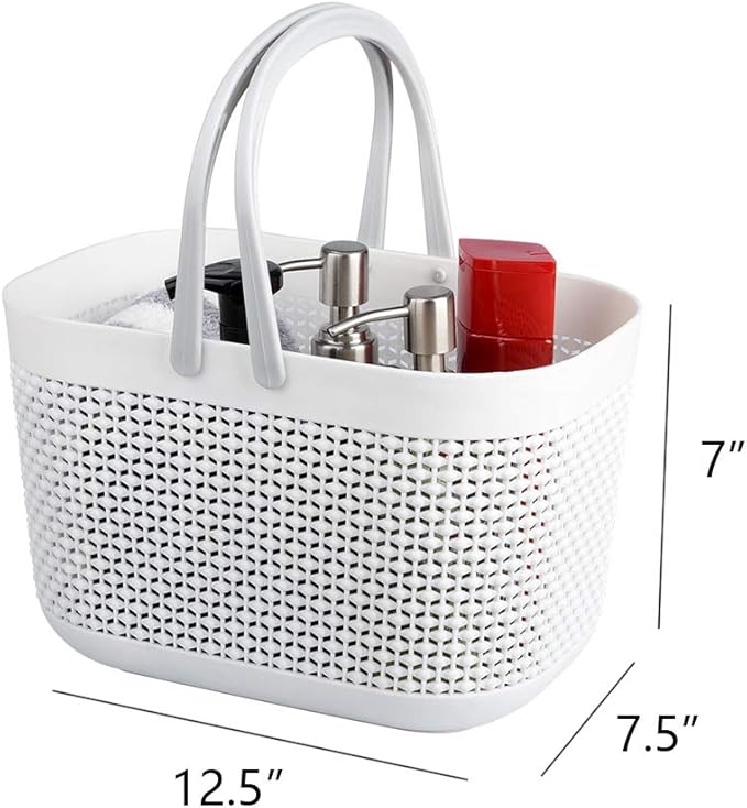 UUJOLY Plastic Organizer Storage Baskets with Handles, Shower Caddy Bins Organizer for Bathroom and kitchen（White）