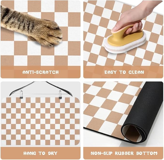 Dog Food Mats for Floors Waterproof, Pet Water Bowl Mats Pet Feeding Absorbent Placemats Plaid 24 * 32 inch