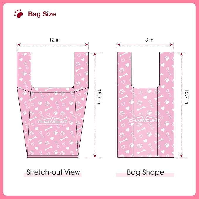 Charmount 270 Counts Unscented Dog Poop Bags Rolls with Handles, 16"x8"Extra Thick Pet Waste Bag, Leak Proof and Easy Tie, Cat Litter Bags, Pink