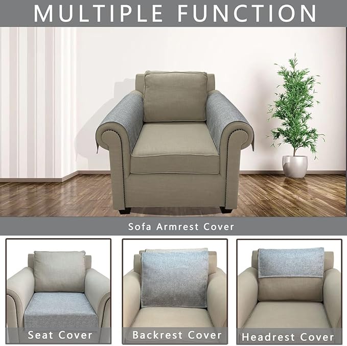 NOYOURS Couch Arm Covers, Anti-Slip Sofa Armrest Cover for Recliner, 2pc Washable Sofa Arm Covers, Dogs Cats Pet Scratch Proof Couch Arm Protectors, Light Grey, 20x24inch