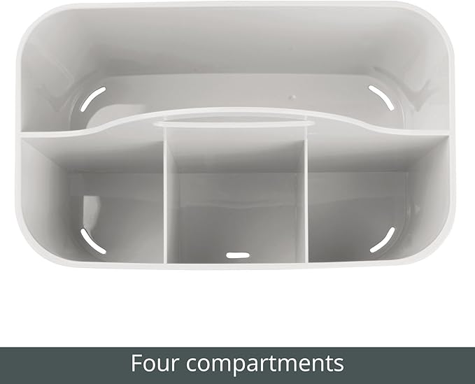 mDesign Plastic Small Office Storage Organizer Utility Tote Caddy with Handle for Cabinets, Desks, Workspaces - Holds Desktop Office Supplies, Pencils, Staplers Lumiere Collection, 2 Pack, Light Gray