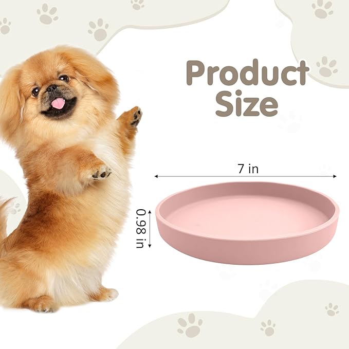 VCEPJH 2 Pack Silicone Dog Plates for Food Shallow Pet Bowl Flat Puppy Food Bowl Whisker Fatigue Cat Feeding Bowls Noiseless Dishes for Dry and Wet Food (Round Pink)