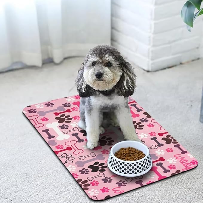 Dog Food Mats for Floors Waterproof, Pet Water Bowl Mats Pet Feeding Absorbent Placemats Pink 24 * 32 inch