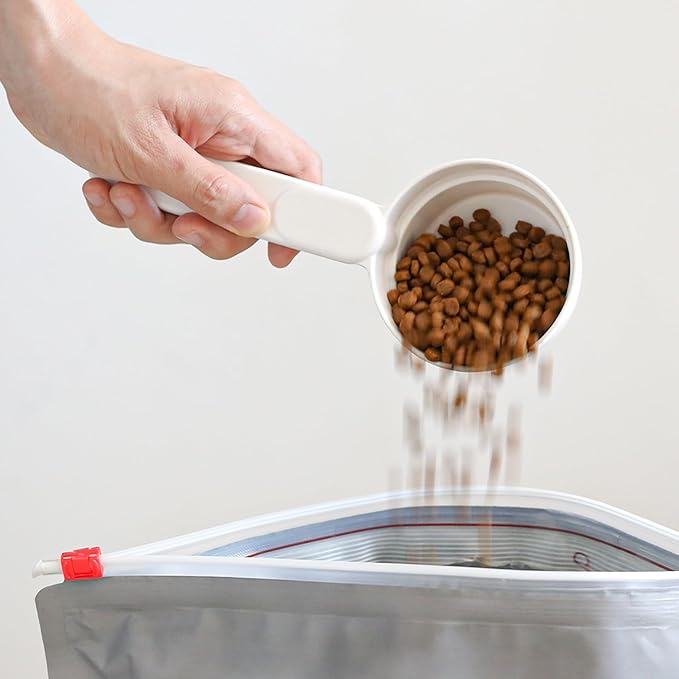 MSBC Melamine Pet Food Scoop, Cat Food Measuring Cups, Comfortable Long Handle Scoop for Dog, Cat, Ferret and Rabbit Food, 1 Cup Size Pet Food Feeding Scoop Dishwasher Safe (White