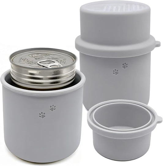 Original Canned Dog Food Storage Container | Silicone Can Cover Pet Food Sealer | BPA Free, Airtight, Dishwasher & Freezer Safe (2 Pcs Grey)