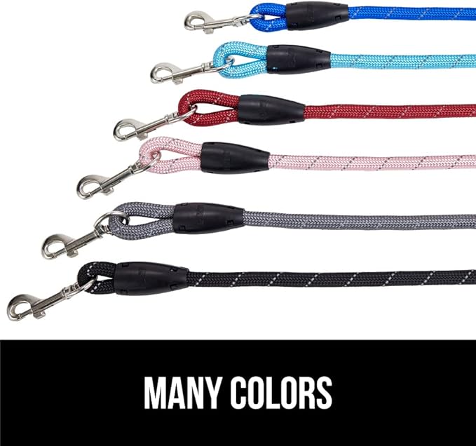 GORILLA GRIP Dog Leash, Heavy Duty Reflective Rope Leashes for Large, Medium, Small Breed Dogs, Puppy Training Essential for Walks, Hikes, Soft Handle, Rotating Metal Clip, Waste Bag Dispenser, Red