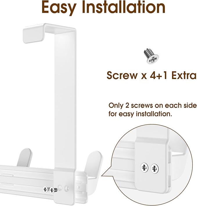 CHAUNCEY HOME Over The Door Hooks Hanger, Heavy Duty Rack for Winter Coat, Fits 1 3/4" Doors, L7U - Bathroom Accessories and Towel Organizer Holder - White
