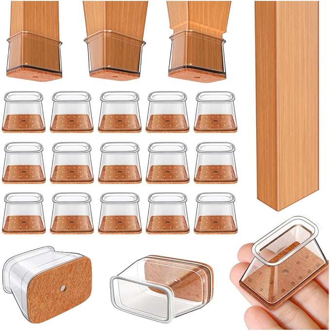 Ansible 24 pcs Rectangle Large Chair Leg Floor Protectors, Furniture Felt Pads Silicone Covers caps for Chairs,Chair Leg Protectors for Hardwood Floors (Fit Length 2” to 2-1/2”,Width 1” to 1-1/2”)