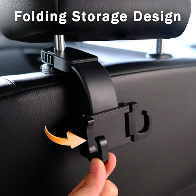 OATSBASF Adjustable Car Seat Headrest Hook, Folding Storage Headrest Hanger, Car Seat Holder Organizer for Purses, Bags, Cloths, Car Water Bottle Hooks Car Seat Assecories-1 Pack, G116, Black